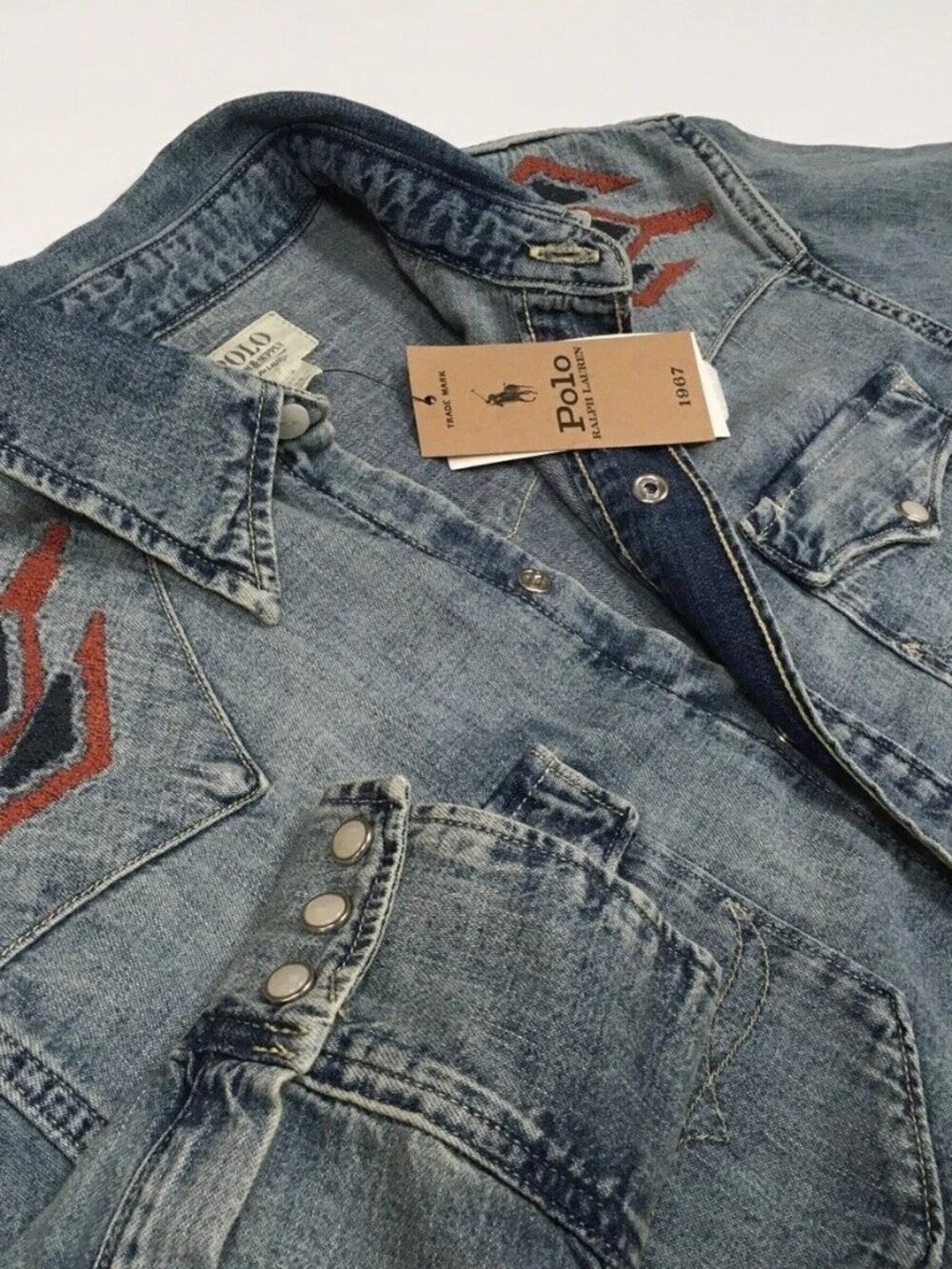 Polo Ralph Lauren Southwestern Indian Aztec Denim West Cowboy Rodeo Shirt Men S